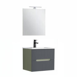 Leziter Trent mobilier de baie 60 cm chiuvetă ceramică (2 sertare) cu oglindă 60x80 cm verde măslin-gri antracit (TRENT60ZANTSZ)