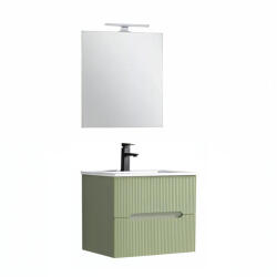 Leziter Trent mobilier de baie 60 cm chiuvetă ceramică (2 sertare) cu oglindă 60x80 cm verde măslin verde-pistachio (TRENT60ZVZ)