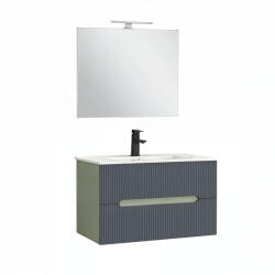 Leziter Trent Mobilier de baie 80 cm lavoar ceramic (2 sertare) cu oglindă 60x80 cm verde măslin-gri antracit (TRENT80ZANTSZ)