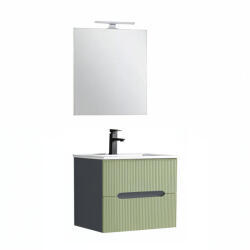 Leziter Trent mobilier de baie 60 cm chiuvetă ceramică (2 sertare) cu oglindă 60x80 cm gri antracit-verde fistic (TRENT60ANTSZVZ)