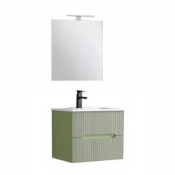 Leziter Trent mobilier de baie 60 cm chiuvetă ceramică (2 sertare) cu oglindă 60x80 cm verde fistic-verde-oliv (TRENT60VZZ)