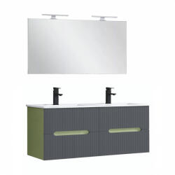 Leziter Trent Mobilier de baie 120 cm lavoar ceramic cu oglindă 60x120 cm verde fistic-gri antracit (TRENT120VZANTSZ)