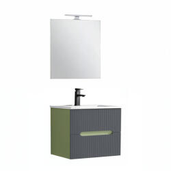 Leziter Trent mobilier de baie 60 cm chiuvetă ceramică (2 sertare) cu oglindă 60x80 cm verde fistic-gri antracit (TRENT60VZANTSZ)