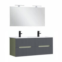 Leziter Trent Mobilier de baie 120 cm Lavetă ceramică cu oglindă 60x120 cm verde măslin-gri antracit (TRENT120ZANTSZ)
