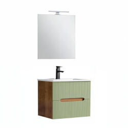 Leziter Trent mobilier de baie 60 cm ceramică chiuvetă (2 sertare) cu oglindă 60x80 cm sunset stejar-pistachio verde (TRENT60SSTVZ)