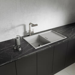 Laveo TONGA szürke csepptálcás gránit mosogató helytakarékos szifonnal (SPT_511T) - watermarkt