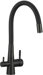 Laveo RIVECO rugalmas tömlős zuhanyváltós matt fekete csaptelep víztisztító csatlakozással (BRI_B68D) - watermarkt