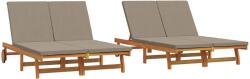 vidaXL Kétágyas Napozóágy Kerekekkel és Párnával, Szilárd Akácfából (3325191) (3325191)