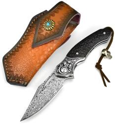 HARAHU KI-31692 damaszk outdoor összecsukható kés - Fekete KP31692