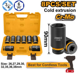 INGCO Gépi dugókulcs készlet 8 részes hosszú 3/4" 26-38 mm CrMo (HKISSD34082L)