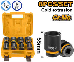 INGCO Gépi dugókulcs készlet 8 részes 3/4" 26-38 mm CrMo (HKISSD34081) - agrotrade
