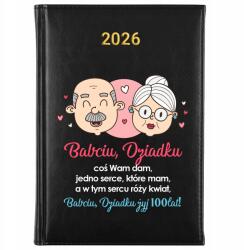 FunnyCase Naptár 2026 Fekete Tervező Ajándék Nagymama Nagypapa Napjára Élj 100 évig! (Kalendarz 2026 Czarny Dla Babci Dziadka)