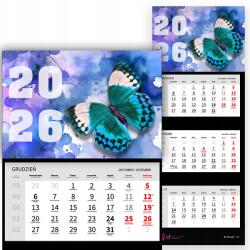 FunnyCase Háromrészes Naptár 2026 Fali Festői Tájkép Kék Pillangó (Kalendarz trójdzielny 26 Niebieski Motyl)