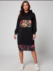 SHOPIKA Rochie neagra, din tricot de bumbac cu insertii imprimate cu chipuri, stransa la baza Talie unica