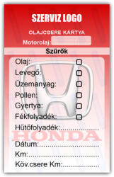 Honda - Olajcsere szerviz matrica kártya 10x6 cm saját logóval : Színek - Szürke