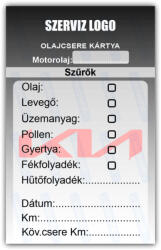  Kia - Olajcsere szerviz matrica kártya 10x6 cm saját logóval : Színek - Piros