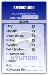 Hyundai - Olajcsere szerviz matrica kártya 10x6 cm saját logóval : Színek - Sötét kék