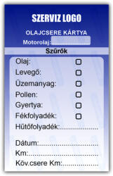  Olajcsere szerviz matrica kártya 10x6 cm saját logóval : Színek - Világos kék