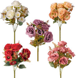 Valex Decor Rózsa selyemvirág csokor, 7 ágú, 43cm magas - 18db-os mix (LD022)