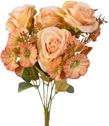 Valex Decor Rózsa selyemvirág csokor, 7 ágú, 43cm magas - Barack (LD022-02)