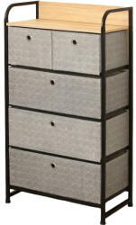 RPX-COM Komód, 5 Textil Fiókos / 58x29x99cm - Szürke/fekete (46583r)