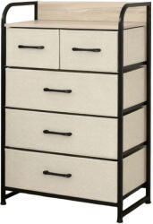 RPX-COM Komód, 5 Textil Fiókos / 58x29x99cm - Bézs/fekete (46573r)