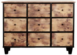 RPX-COM Komód, 9 Textil Fiókos / 110x30x73cm - Vintage/fekete (46581r)