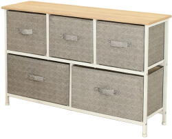 RPX-COM Komód, 5 Textil Fiókos / 100x30x55cm - Szürke/fehér (46576r)