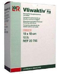 VLIWAKTIV ag steril 10 x 10 cm 20705 aktív széntartalmú nedvszívó ezüsttel szívópárna (lohmann) (19103)