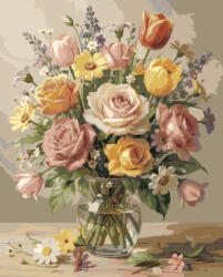 Alkotásutca Rózsa és tulipán csokor - Számfestő készlet kereten 40x50