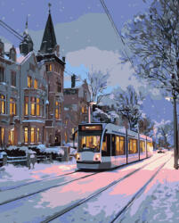 Alkotásutca Téli villamos - Számfestő készlet kereten 40x50