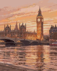Alkotásutca Big Ben a naplementében - Számfestő készlet kereten 40x50