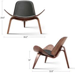 Casa Manuel Scaun Furgle Mid Century Replica Scaun Shell Scaun Modern Trepied 3 Culori Lemn, Scaun din piele Neagra