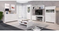 Casa Manuel Set living LINGO 2, alb lucios, PAL, masuta cafea, 2 comode, 2 vitrine, biblioteca suspendata