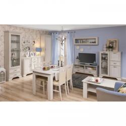 Casa Manuel Set living woodline crem Tiffany (Tiffy) 4, format din: vitrina mica, vitrina inalta, dulap, comoda, comoda TV, masuta, raft