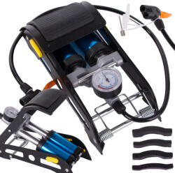 VERK GROUP Kéttömbös, autós és kerékpáros lábpumpa, többféle adapterrel, 150 PSI/10 bar (11404)