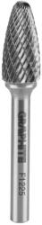 GRAPHITE Keményfém marófej, turbómaró, F csúcsíves, 12x25mm, szár méret: 6x45mm (55H372)