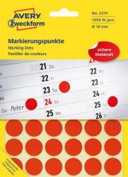 Avery-Zweckform Etikett, 18 mm, kör, AVERY ZWECKFORM, piros, 1056 etikett/csomag (3374) - papir25