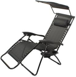 Verk Group Komfort napozóágy pohártartóval és árnyékolóval - Fekete (01428_CZ)