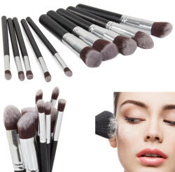 Verk Group Professzionális smink ecsetkészlet, 10 darabos, fekete/szürke, szintetikus szálakkal (01469)