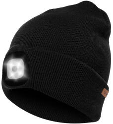 Trizand USB-töltésű LED lámpás fekete dupla rétegű téli sapka (00022663)