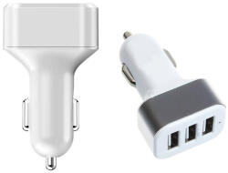 VERK GROUP Autós USB töltő 3 porttal, fehér-ezüst színben (10047)