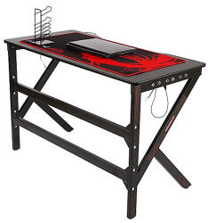 GordonToys K alakú gamer íróasztal RGB LED világítással - 120x60x75 cm - Fekete, Szürke (G388)