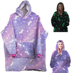 Verk Group Meleg, univerzális méretű, lila színű, fluoreszkáló kockás koc bluza nagy kapucnival (24304_F)