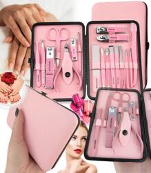 GordonToys Elegáns rózsaszín manikűr készlet, 18 darabos, bőrtokban (G936)