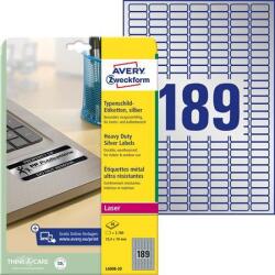 Avery-Zweckform Etikett, 25, 4x10 mm, poliészter, időjárásálló, AVERY ZWECKFORM, ezüst, 3780 etikett/csomag (L6008-20) - papir25
