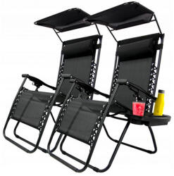 Garden Line Kerti napozóágy szett állítható napellenzővel - Fekete - 178 x 68 x 110 cm (LEZ9962)