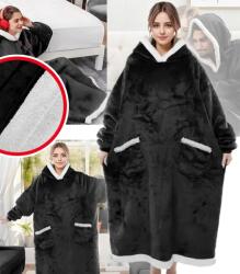 GordonToys Bluzokoc Oversize Fekete Polár Poncsó Kapucnival és Zsebekkel (BLUZOKOC CZARNY DŁUGI)