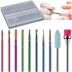 Real 10 darabos profi manikűr és pedikűr frezs készlet, kerámia és gyémánt vágófejekkel, tárolódobozban (RC-K-1357)