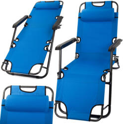Verk Group Kényelmes, összecsukható kerti és strandi napozóágy párnával, erősített kék színben (01243_N)
